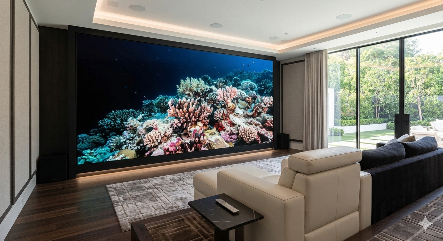 uxury media room installation, DreamWall MicroLED video wall